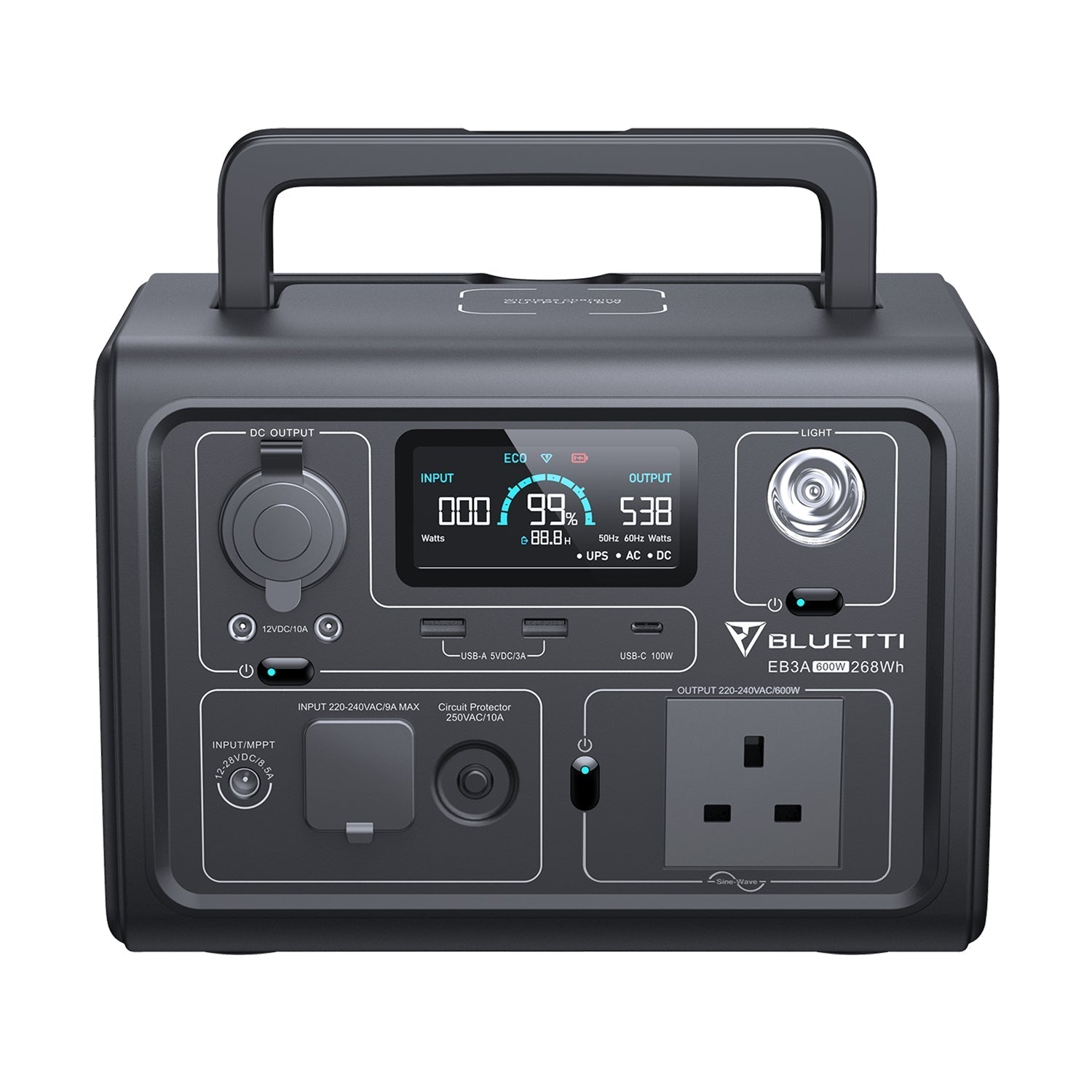 BLUETTI EB3A Gray solar generator 268Wh/600W LiFePO4 Battery